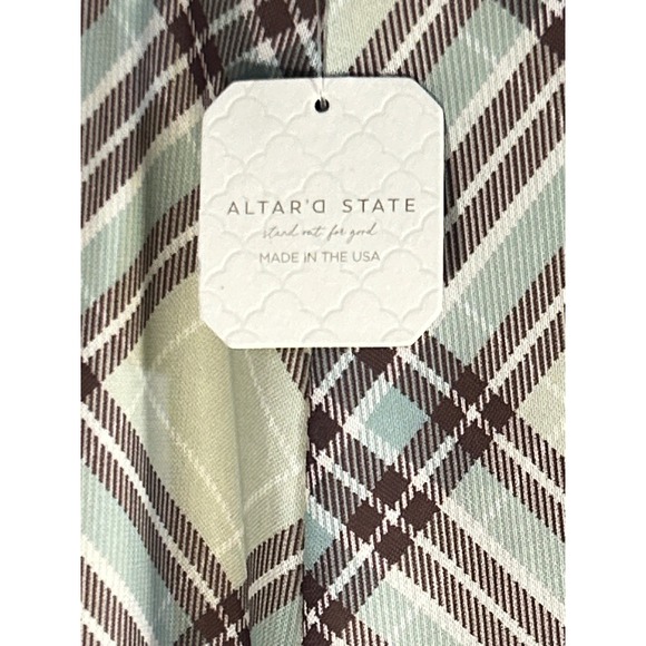 Altar'd State Plaid Maxi Skirt M Green Multi Flowy Side Slit - Picture 4 of 9